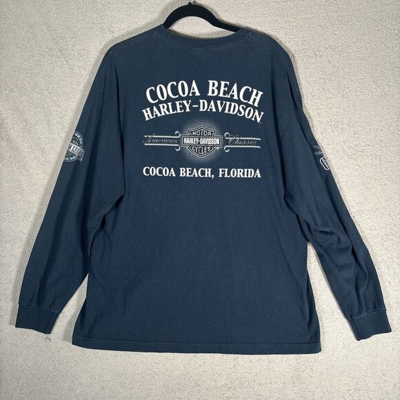 Harley Davidson Men XL Long‎ Sleeve Shirt 2015 Live To Ride Blue Cocoa Beach - Picture 13 of 15